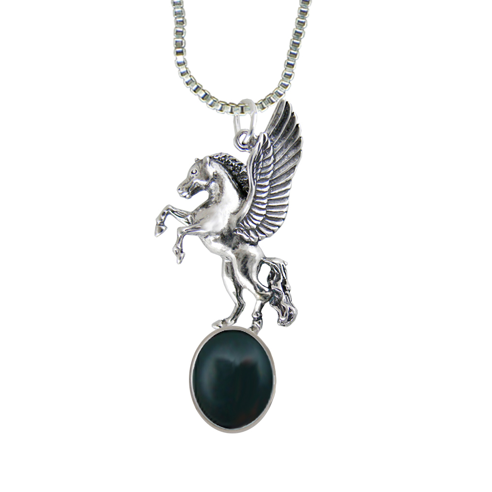 Sterling Silver Unicorn of the Summer Day Pendant With Bloodstone